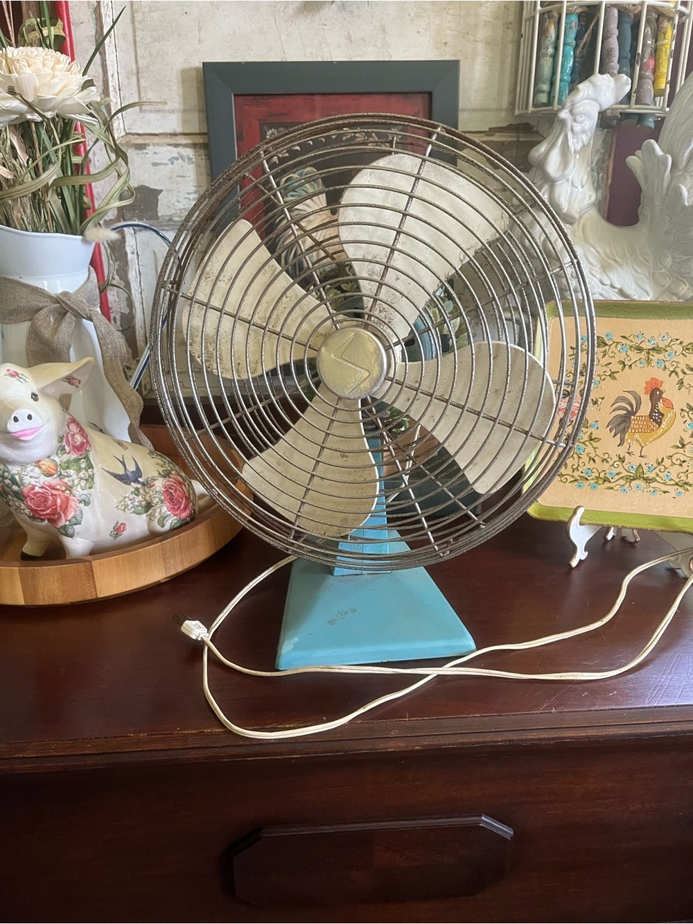 Final Sale Price Vintage Superior Electric Turquoise Blue Table Fan
